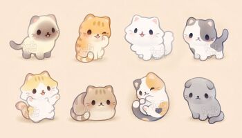 Rule 34 | 2021, :3, animal focus, calico (pattern), calico cat, cat, closed mouth, commentary, english commentary, fluffy, ida (floofyfluff), lying, monochrome background, multicolored cat, multicolored fur, no humans, one eye closed, open mouth, orange cat, original, scottish fold, siamese cat, sitting, standing, tabby cat, too many, too many cats, white cat