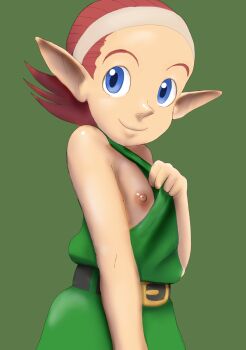 1girl aerosin blue_eyes brown_hair kokiri loli nintendo nipples shirt_aside the_legend_of_zelda