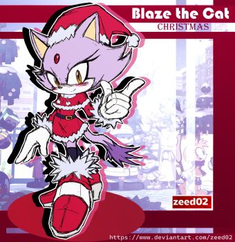 1girl animal_ears blaze_the_cat blush cat_ears cat_tail christmas commentary dress english_commentary forehead_jewel furry furry_female gloves hat high_heels highres index_finger_raised santa_costume santa_dress santa_hat solo sonic_(series) tail yellow_eyes zeed_02
