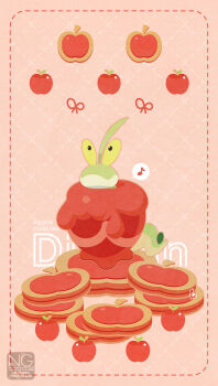 Rule 34 | apple, candy apple, dipplin, food, fruit, highres, meme (sleepsheep), musical note, nintendo, no humans, pokemon, pokemon (creature), pokemon focus, red ribbon, ribbon, speech bubble, spoken musical note, stalk eyes, tail, worm