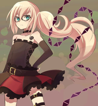 10s bare_shoulders cowboy_shot crossdressing gatchaman gatchaman_crowds glasses mzk ninomiya_rui ponytail thigh_strap trap wig