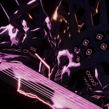 3d alternate_form armor black_background body_markings full_armor high_contrast highres holding holding_sword holding_weapon pauldrons shoulder_armor sirgigglehelm sword the_hundred_line_-last_defense_academy- v'ehxness weapon