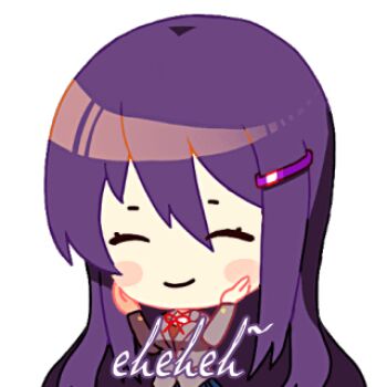 1girl animated animated_png blush chibi chibi_only coat doki_doki_literature_club english_text grey_coat hand_on_own_face long_hair long_sidelocks lowres neck_ribbon official_art purple_hair ribbon sidelocks smile solo upper_body yuri_(doki_doki_literature_club)