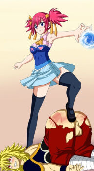 1boy 1girl ass defeat dominance domination fairy_tail femdom highres sheria_blendy spanked spanking stepped_on tears torn_clothes zancrow