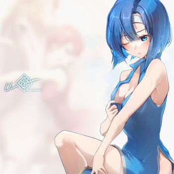 2girls armpits bare_shoulders blue_dress blue_eyes blue_hair blush breasts catria_(fire_emblem) clear_glass_(mildmild1311) cleavage covered_erect_nipples dress est_(fire_emblem) fire_emblem fire_emblem:_mystery_of_the_emblem fire_emblem:_new_mystery_of_the_emblem fire_emblem:_shadow_dragon fire_emblem:_shadow_dragon_and_the_blade_of_light fire_emblem_echoes:_shadows_of_valentia headband highres medium_breasts multiple_girls nintendo one_eye_closed open_mouth pegasus pegasus_wings pink_eyes pink_hair pulling_own_clothes red_dress red_eyes red_hair short_dress short_hair siblings sisters sleeveless sleeveless_dress smile sweat white_headband