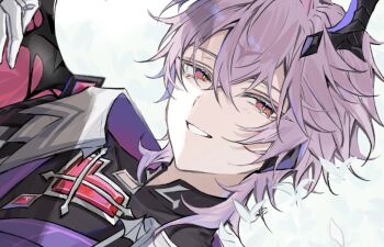 Rule 34 | azero a0, dragon boy, dragon horns, dragon wings, genshin impact, gloves, horns, looking at viewer, mini durin (genshin impact), mini durin (human) (genshin impact), smile, teeth, white background, white gloves, wings