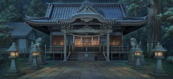 Rule 34 | architecture, bamboo, east asian architecture, game cg, hakurei shrine, komainu, lantern, night, no humans, non-web source, official art, outdoors, rope, scenery, shide, shimenawa, shrine, stone lantern, tile roof, touhou, touhou gensou eclipse, translated, tree