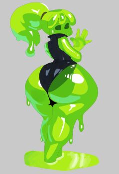 black_leotard dumbwitchyy highres leotard monster_girl slime_(creature) slime_(substance) slime_girl thick_thighs thighs