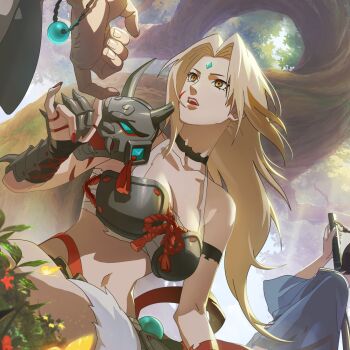 blonde_hair breasts collarbone large_breasts long_hair nail_polish naruto_(series) navel official_art tsunade_(naruto)