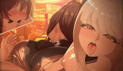 1boy 2girls @_@ animated ass ass_shake bare_shoulders black_bow black_bowtie black_leotard black_pantyhose blanc_(nikke) bow bowtie breasts brown_hair buttjob closed_mouth cowboy_shot cum cum_on_ass cum_on_body cum_on_clothes cum_string dark-skinned_female dark_skin ejaculation embarrassed fake_tail ffm_threesome from_behind goddess_of_victory:_nikke group_sex half-closed_eyes handjob hetero huge_ass indoors interracial lamiva large_breasts leotard looking_at_viewer lower_body multiple_girls multiple_views naughty_face nipples noir_(nikke) okaimikey open_mouth pantyhose penis playboy_bunny portrait pov pov_crotch pov_hands rabbit_tail slapping sound strapless strapless_leotard tagme tail teeth threesome tongue tongue_out twerking uncensored upper_body upper_teeth_only video wavy_mouth white_hair