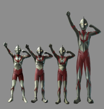 absurdres alien dual_persona giant glowing glowing_eyes grey_background height_comparison height_difference highres lipiah_(ultra_series) looking_at_viewer no_humans no_pupils seijin shin_ultraman simple_background size_comparison size_difference superhero_costume tsuburaya_productions ultra-taf ultra_series ultraman ultraman_(1st_series) yellow_eyes