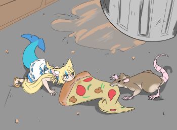 1girl absurdres food highres indie_virtual_youtuber long_hair mouse pizza sameko_saba virtual_youtuber