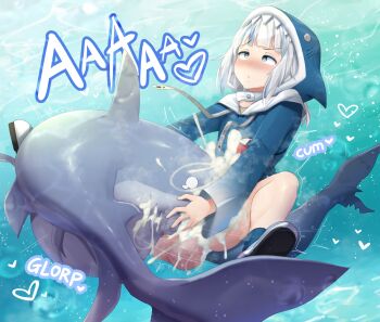 1futa animal_hood bestiality blue_eyes blue_hair blue_hoodie blush cum cum_inflation cum_overflow excessive_cum fins fish_tail futanari gawr_gura gawr_gura_(1st_costume) highres hololive hololive_english hood hood_up hoodie huge_testicles inflation loli long_sleeves multicolored_hair shark shark_hood shark_tail silver_hair sinensian tail testicles trembling two-tone_hair underwater virtual_youtuber wide_sleeves