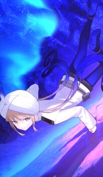 Rule 34 | 1boy, astg, belt, belt pouch, blue background, blue hair, blue pantyhose, blue shoes, blunt bangs, brown hair, brown shorts, buttons, captain nemo (fate), captain nemo (first ascension) (fate), closed mouth, commentary request, expressionless, fate/grand order, fate (series), full body, game cg, gradient hair, green eyes, hat feather, high collar, high heels, jacket, long hair, low twintails, male focus, multicolored hair, nemo (fate), official art, pantyhose, pantyhose under shorts, pouch, shoes, short shorts, shorts, shoulder boards, sidelocks, sky, sleeves past wrists, solo, standing, stiletto heels, third-party source, twintails, very long hair, white jacket