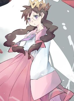 Rule 34 | 1girl, black hair, braid, crown, fairy, fairy wings, glasses, hair ribbon, hamagurihime, highres, kirby (series), kirby 64, long hair, low twin braids, nintendo, pink ribbon, purple eyes, ribbon, ripple star queen, skirt, sleeves past fingers, sleeves past wrists, twin braids, wings