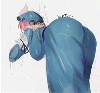 1girl ass bad_id bad_twitter_id bent_over blue_dress blue_hat breasts dress from_behind from_side hanging_breasts hat highres inactive_account large_breasts leaning_forward mob_cap nagilamagykalz pink_hair saigyouji_yuyuko touhou triangular_headpiece