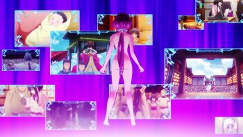 1girl animated anime_screenshot back black_hair blush breasts collarbone completely_nude convenient_censoring hands_on_own_head highres lips long_hair nude onmyo_kaiten_re:birth purple_eyes smile sound tagme tsukimiya_(onmyo_kaiten) very_long_hair video