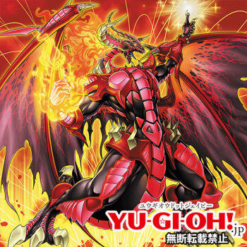 anonymous_(yu-gi-oh!) arm_up clenched_hand dragon fire full_body lowres official_art open_mouth red_background sharp_teeth solo teeth the_crimson_king tongue tongue_out yu-gi-oh!