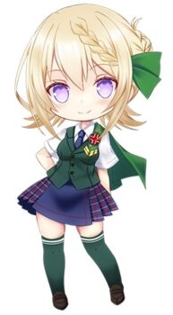 Rule 34 | 1girl, blonde hair, blue necktie, blue skirt, braid, braided bangs, braided bun, breasts, cape, chibi, collared shirt, commentary request, cvtm, dress shirt, flipped hair, full body, green cape, green thighhighs, green vest, hair bun, highres, kantai collection, medium breasts, necktie, perth (kancolle), plaid clothes, plaid skirt, pleated skirt, purple eyes, shirt, short hair, short sleeves, simple background, skirt, solo, standing, thighhighs, vest, white background, white shirt