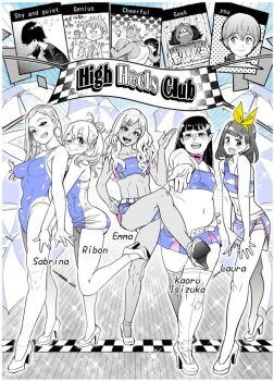 blonde_hair blush breasts brown_hair commentary_request erection futa_without_pussy futanari kishinosato_satoshi large_breasts large_penis long_hair looking_at_viewer navel open_mouth original panties pantyhose penis racerback short_hair testicles thighhighs trap tucked_penis underwear