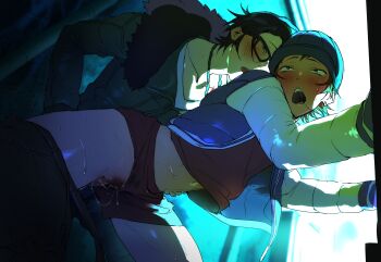 Rule 34 | 2boys, absurdres, black-framed eyewear, black hair, blush, boxers, clothing aside, cuntboy, cuntboy with male, from below, fushimi saruhiko, highres, jacket, k-project, male focus, male underwear, male underwear aside, multiple boys, open clothes, open jacket, open mouth, orange hair, pants around one leg, penis, pubic hair, pussy juice, sex, sex from behind, short hair, treslech3s, underwear, vaginal, yata misaki