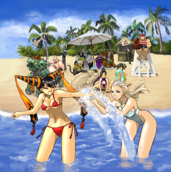 Rule 34 | 6+boys, 6+girls, ai rin, barbot, bayonetta, bayonetta, bayonetta (series), beach, bikini, blacker baron, crossover, dark skin, douglas williamsburg, durga (max anarchy), edgar oinkie, everyone, fei rin, highres, jack cayman, leonhardt victorion, lifeguard, mathilda (madworld), max anarchy, multiple boys, multiple girls, nikolai dimitri bulygin, reading, rin rin, sasha ivanoff, topless male, splashing, swimsuit, zero (max anarchy)