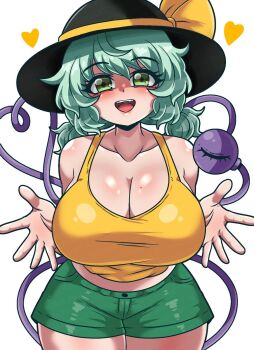 1girl alternate_costume breasts green_eyes grey_hair komeiji_koishi large_breasts mole mole_on_breast seireiart simple_background solo touhou white_background
