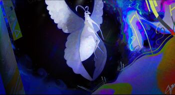 big_moth_(rain_world) black_eyes bug commentary creature creature_focus distortion english_commentary flying insect moth no_humans owl_(dreamyowl13) portal_(object) rain_world signature