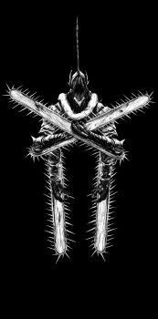 1boy black_background chainsaw chainsaw_devil chainsaw_man chun_lo commentary english_commentary extra_arms highres monochrome multiple_girls open_mouth sharp_teeth solo teeth upper_body