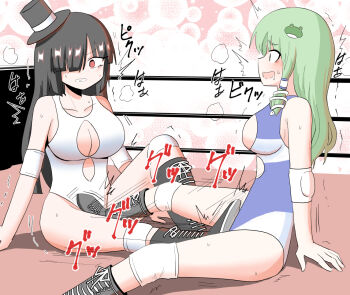 Rule 34 | 2girls, catfight, denki anma, female footjob, female masturbation, female pervert, footjob, indosou, kochiya sanae, masturbation, multiple girls, pervert, tagme, touhou, wrestling, wrestling ring