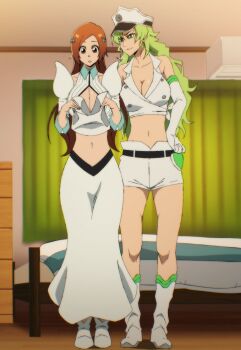 2girls absurdres bleach bleach:_sennen_kessen-hen breasts candice_catnipp cleavage cleavage_cutout clothing_cutout female_focus highres inoue_orihime long_hair multiple_girls orange_hair tagme zuharu