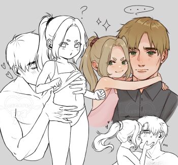 1boy 1girl age_difference agegapist bad_tag father_and_daughter highres incest james_sunderland kiss laura_(silent_hill) loli navel silent_hill_(series) silent_hill_2 stepfather_and_stepdaughter stomach