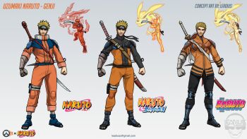 1boy absurdres blonde_hair blue_eyes boruto:_naruto_next_generations cosplay facial_mark flak_jacket forehead_mark forehead_protector genji_(overwatch) hetero highres hokage jacket konohagakure_symbol looking_at_viewer naruto_(classic) naruto_(series) naruto_shippuuden ninja orange_jacket orange_pants overwatch pants sennin_mode short_hair spiked_hair theleadius uzumaki_naruto uzumaki_naruto_(cosplay) uzumaki_naruto_(kurama_mode) uzumaki_symbol whisker_markings