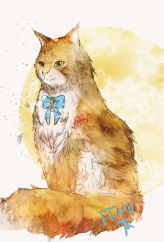 Rule 34 | :3, animal, animal focus, blue bow, blue bowtie, bow, bowtie, cat, closed mouth, copyright name, final fantasy, final fantasy xiv, fluffy, green eyes, no humans, ruka (blueplus84), shagcat (ff14), sitting, smile, solo