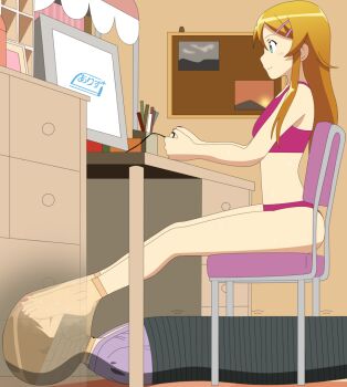 2girls barefoot bdsm blonde_hair bondage bound chair computer controller crying feet femdom foot_on_another's_face foot_on_head footstool forced game_controller happy human_furniture humiliation immobilization kousaka_kirino long_hair multiple_girls mummification nail_polish orange_hair ore_no_imouto_ga_konna_ni_kawaii_wake_ga_nai pink_toenails playing_games smile sweat tamura_manami tears toes tracheotomy tsundere underwear