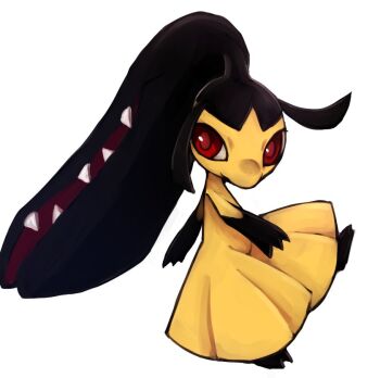 Rule 34 | commentary request, fangs, full body, gen 3 pokemon, kai himo, looking at viewer, mawile, nintendo, no humans, pokemon, pokemon (creature), pokemon focus, red eyes, simple background, solo, white background