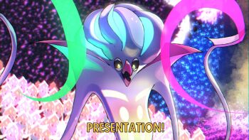 beak black_sclera colored_sclera commentary english_commentary english_text gen_6_pokemon juno_son looking_at_viewer malamar mega_malamar megamind_(movie) nintendo no_humans open_mouth pokemon pokemon_(creature) scene_reference solo subtitled upper_body yellow_eyes