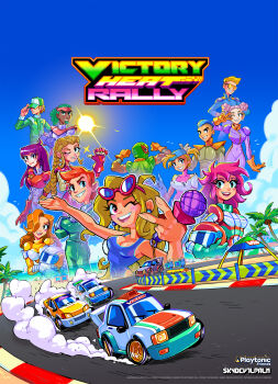 5boys 6+girls absurdres ace_(victory_heat_rally) ahoge anais_(victory_heat_rally) bad_link bare_hips beach bird blonde_hair blue_eyes blue_gloves blue_hat blue_racing_suit blue_shirt blue_sky blunt_bangs blush braid breasts car cleavage cloud colored_eyelashes copyright_name covered_navel crew_cut crossed_arms dark-skinned_male dark_skin detached_sleeves dirty dirty_clothes double_bun earrings eliz0r eyebrow_piercing eyelashes eyewear_on_head face_piercing facial_hair fang freckles from_behind gloves goatee green_eyes green_gloves green_hat green_mask green_racing_suit hair_bun hair_over_eyes hairband hand_on_own_hip hands_on_own_hips hat hawk_(victory_heat_rally) helmet highres holding holding_microphone holding_unworn_helmet jewelry kenzie_(victory_heat_rally) krissi_(victory_heat_rally) lana_(victory_heat_rally) large_breasts long_hair long_sleeves looking_at_viewer looking_to_the_side luchador_mask lucy_(victory_heat_rally) mask microphone minji_(victory_heat_rally) mohawk motor_vehicle multicolored_racing_suit multiple_boys multiple_girls muscular muscular_male official_art one_eye_closed open_mouth orange_gloves orange_hair orange_helmet palm_tree pepe_(victory_heat_rally) piercing pink_gloves pink_hair pointing pointing_at_self purple_gloves purple_hair purple_racing_suit race_vehicle racecar racing_suit rally_car red_hairband renzo_(victory_heat_rally) rope_braid sally_mcrally seagull shirt short_sleeves sky smile sun sunglasses teeth tommy_(victory_heat_rally) tree tv_camera twin_braids twintails two-tone_hat unworn_headwear unworn_helmet upper_body upper_teeth_only v victory_heat_rally wavy_hair white_gloves white_hat white_helmet white_shirt yellow_racing_suit