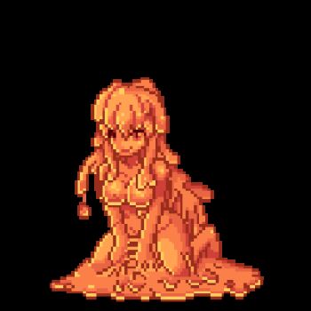 1girl animated animated_gif barefoot bouncing_breasts breasts exet female_focus food fruit full_body idle_animation kenkou_cross long_hair lowres monster_girl monster_girl_encyclopedia nude omitted_bits orange_(fruit) pixel_art red_slime_(monster_girl_encyclopedia) slime_(substance) slime_girl smile solo sprite sprites transparent_background