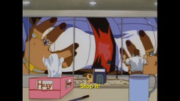 1girl 2boys alternate_size animated animated_gif between_breasts book breast_focus breasts burn-up burn-up_excess coffee_mug condensation cup english_text giant giant_male giantess grabbing_another&#039;s_breast grabbing_from_behind groping jewelry kinezono_rio large_breasts looping_animation mug multiple_boys necktie necktie_between_breasts police police_uniform policewoman ring subtitled tissue_box window window_fog