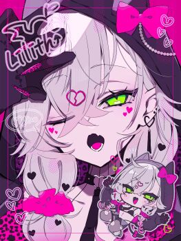 1girl bikini black_bikini character_name collarbone commentary fate/grand_order fate_(series) gradient_hair green_eyes highres hood hoodie i10_ksw lilith_(fate) looking_at_viewer multicolored_hair nail_polish one_eye_closed open_mouth pink_hair solo swimsuit white_hair