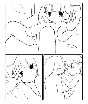 1boy 1girl asriel_dreemurr blush chara_(undertale) completely_nude cum cum_in_pussy exhausted highres ikuta_semi looking_to_the_side nude pull_out sweat