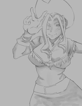 Rule 34 | belt, breasts, digimon, gloves, hat, highres, long hair, monochrome, rin-ch arte, smile, tachikawa mimi, v