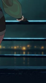 1girl animal_ears animated areola_slip arttoru audible_music between_breasts black_gloves black_hair blunt_bangs blush breasts cameltoe closed_mouth covered_erect_nipples cross diagonal_bangs fingerless_gloves fingernails fur_collar fur_trim garter_straps gloves green_eyes green_hair green_jacket hand_on_own_hip head_out_of_frame highleg highleg_panties highres jacket jane_doe_(zenless_zone_zero) large_breasts leotard lingerie lips long_hair long_sleeves looking_at_viewer multicolored_hair nail_polish navel necktie night nipples open_clothes open_jacket outdoors panties pink_lips pink_nails pointy_ears pussy red_hair red_nails red_necktie see-through_clothes see-through_leotard smile solo sound stomach tagme tail underwear upper_body video zenless_zone_zero