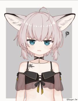 1girl ahoge animal_ears animated animated_gif arknights bikini black_bikini blinking blue_eyes commentary dated_commentary flat_chest fox_ears kamihine looking_at_viewer material_growth official_alternate_costume open_mouth oripathy_lesion_(arknights) solo sussurro_(arknights) sussurro_(summer_flower)_(arknights) swimsuit upper_body