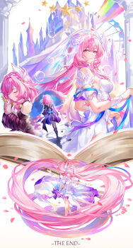 Rule 34 | 2girls, absurdres, bare shoulders, breasts, bridal veil, castle, coat, commentary request, cyrene (aedes elysiae) (honkai: star rail), cyrene (honkai: star rail), cyrene (ripples of past reverie) (honkai: star rail), diamond-shaped pupils, diamond (shape), dress, dual persona, evzeva, highres, holding wheat, honkai: star rail, honkai (series), large breasts, long hair, multiple girls, multiple views, pink hair, purple coat, purple eyes, rainbow, short hair, small breasts, smile, symbol-shaped pupils, veil, very long hair, white dress