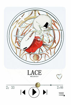 2girls arthropod_girl artist_name black_eyes character_name chinese_commentary cloak commentary_request film_grain from_above full_body halftone heart highres hightguy holding holding_weapon hollow_knight hollow_knight:_silksong hornet_(hollow_knight) horns lace_(hollow_knight) media_player_interface multiple_girls needle_(hollow_knight) pin_(hollow_knight) play_button recording red_cloak simple_background weapon weapon_on_back