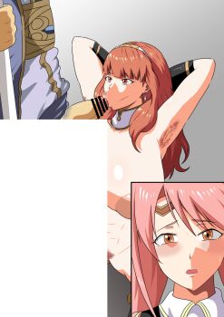 Rule 34 | 1boy, 1girl, age difference, armpit hair, armpits, arms behind head, blush, celica (fire emblem), fellatio, fire emblem, fire emblem echoes: shadows of valentia, hetero, highres, mae (fire emblem), nintendo, nomah (fire emblem), nude, oral, paid reward available, pubic hair, sample, third-party edit, tonsuke, voyeur