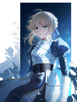 Rule 34 | 1girl, ahoge, armor, armored dress, artoria pendragon (fate), baboteolsegongsa, blonde hair, braid, braided bun, bun with braided base, dress, fate/stay night, fate (series), faulds, gauntlets, green eyes, hair bun, highres, saber (fate), solo