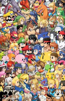 absolutely_everyone alien alph_(pikmin) amulet android animal_crossing armor bayonetta bayonetta_(series) bayonetta_2 black_hair blonde_hair blue_bodysuit blue_eyes blue_hair bodysuit bowser bowser_jr. box boxing_gloves braid breasts brown_hair capcom cape cappy_(mario) captain_falcon cardboard_box charizard claws cleavage_cutout clothing_cutout cloud_strife crossover dark_pit diddy_kong dinosaur donkey_kong donkey_kong_(series) donkey_kong_country dr._mario dr._mario_(game) dress earrings everyone eyeshadow f-zero facial_hair falchion_(fire_emblem) falco_lombardi family_computer_robot female_corrin_(fire_emblem) female_robin_(fire_emblem) final_fantasy final_fantasy_vii fire_emblem fire_emblem:_mystery_of_the_emblem fire_emblem:_path_of_radiance fire_emblem_awakening fire_emblem_fates flipped_hair flower_earrings fox fox_mccloud furry game_&amp;_watch ganondorf gen_1_pokemon gen_2_pokemon gen_4_pokemon gen_6_pokemon glasses gloves green_hair greninja hairband hat headband helmet high_ponytail hylian_shield ice_climber ice_climbers iggy_koopa ike_(fire_emblem) inkling inkling_girl inkling_player_character ivysaur jewelry jigglypuff kid_icarus kid_icarus_uprising king_dedede kirby kirby_(series) konami larry_koopa leaf_(pokemon) legendary_pokemon lemmy_koopa link lipstick little_mac long_hair lucario lucas_(mother_3) lucina_(fire_emblem) ludwig_von_koopa luigi makeup male_corrin_(fire_emblem) male_robin_(fire_emblem) mario mario_(series) marth_(fire_emblem) marth_(fire_emblem_awakening) marvel_vs._capcom mask mega_man_(character) mega_man_(classic) mega_man_(series) meta_knight metal_gear_(series) metal_gear_solid metal_gear_solid_2:_sons_of_liberty metroid mewtwo mii_(nintendo) mii_brawler mii_gunner mii_swordfighter mike_luckas mole monkey monster morton_koopa_jr. mother_(series) mother_2 mr._game_&amp;_watch multiple_boys multiple_girls muscular mustache namco nana_(ice_climber) ness_(mother_2) nintendo olimar open_mouth overalls pac-man_(game) palutena parody pichu pikachu pikmin_(creature) pikmin_(series) pit_(kid_icarus) pokemon pokemon_(creature) ponytail popo_(ice_climber) power_suit_(metroid) princess_daisy princess_peach princess_zelda punch-out!! red_(pokemon) reverse_trap ridley robot rosalina roy_(fire_emblem) roy_koopa ryu_(street_fighter) samus_aran sega sharp_teeth sheik shield short_hair shulk_(xenoblade) skin_tight smile solid_snake sonic_(series) sonic_the_hedgehog splatoon_(series) square_enix squirtle star_fox street_fighter super_mario_galaxy super_mario_land super_mario_odyssey super_smash_bros. tail teeth the_legend_of_zelda the_legend_of_zelda:_a_link_between_worlds the_legend_of_zelda:_breath_of_the_wild the_legend_of_zelda:_ocarina_of_time the_legend_of_zelda:_twilight_princess tiara toon_link turban twin_braids twintails varia_suit villager_(animal_crossing) wario wario_land warioware weapon wendy_o._koopa wii_fit wii_fit_trainer wii_fit_trainer_(female) wings wolf_o'donnell xenoblade_chronicles_(series) xenoblade_chronicles_1 yellow_eyes yoshi young_link zero_suit